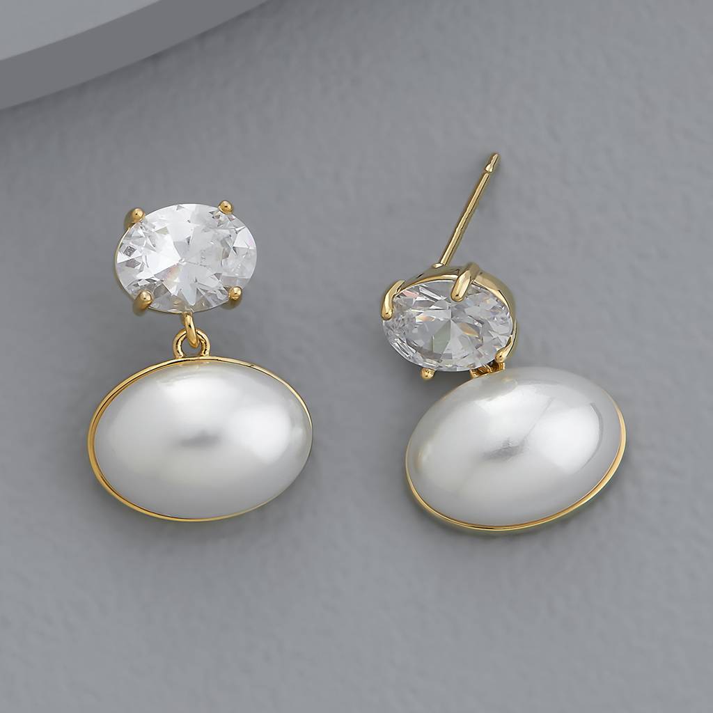 Kushal'S Fashion Jewellery Pearl Gold-Plated Party Trendy Zircon Drop Earrings-171917 : 414393