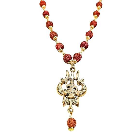 Om Trishul Rudraksha Pendant Necklace Gold-Tone Religious Jewelry For Prayer & Gifting : OSAK054-IGBRNPENDANT