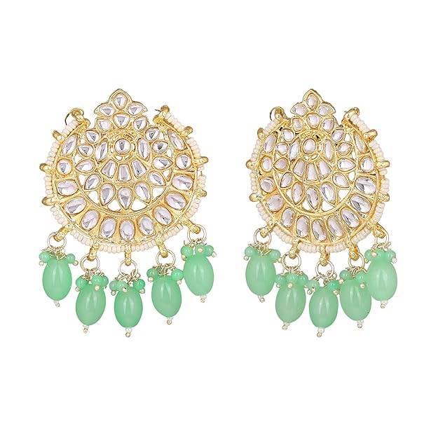 Estele Gold Plated Beautiful Gehena Drop Earrings With Mint Green Beads For Women : PJ-010-IGMGER