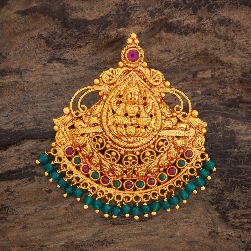 Kushal'S Fashion Jewellery Ruby-Green Gold-Plated Ethnic 92.5 Pure Silver Temple Pendants-177654 : 425888