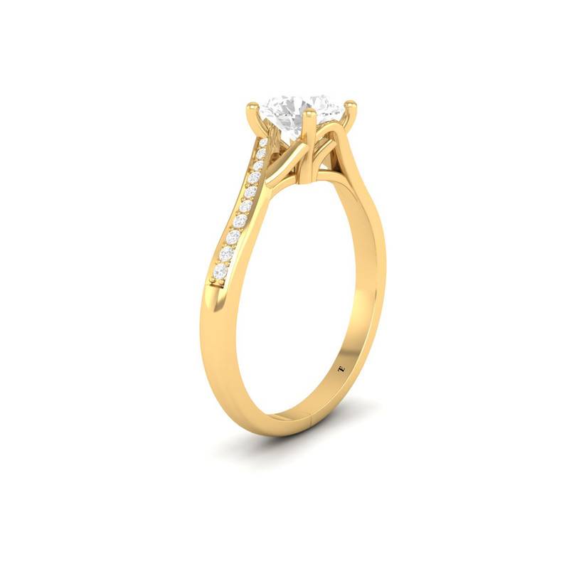 Moissanite Solitaire Ring With Twisted Pave Band In 14Kt Gold Over Sterling Silver : TGDR-273