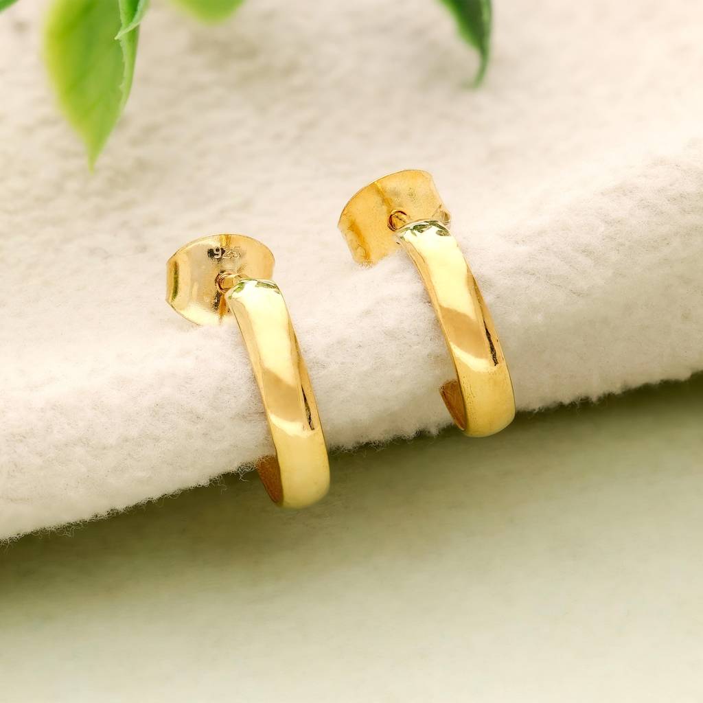 Dainty 925 Silver Gold Finish Mini Half Hoop Earrings : SE_000954