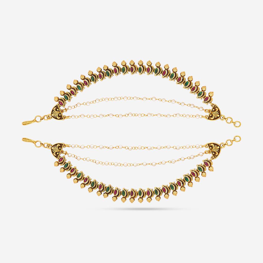 Ruby-Green Gold-Plated Ethnic Antique Hair Matil  -442575 : 442575