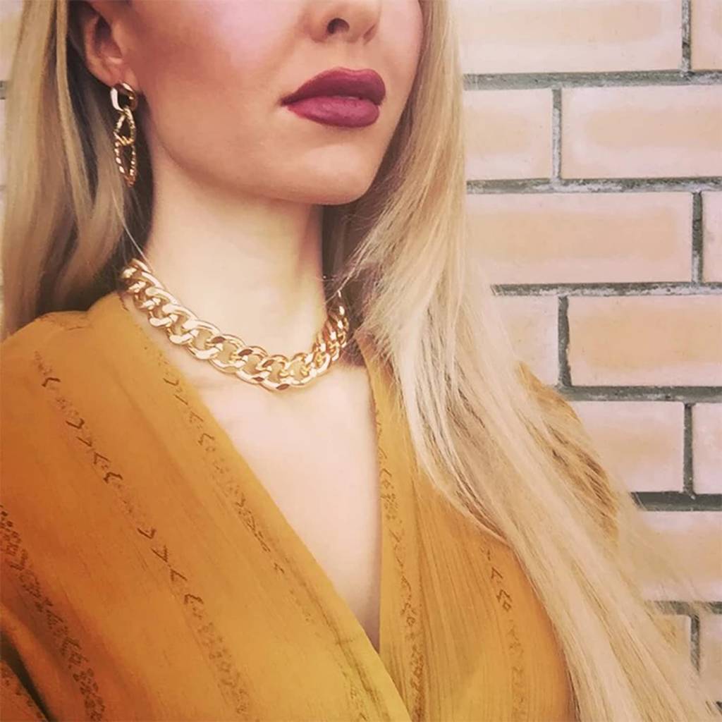 Big Chunky Hip Hop Turnover Gold Chain Necklace, 90S Punk Style Necklace For Rapper Costume : PX9N25