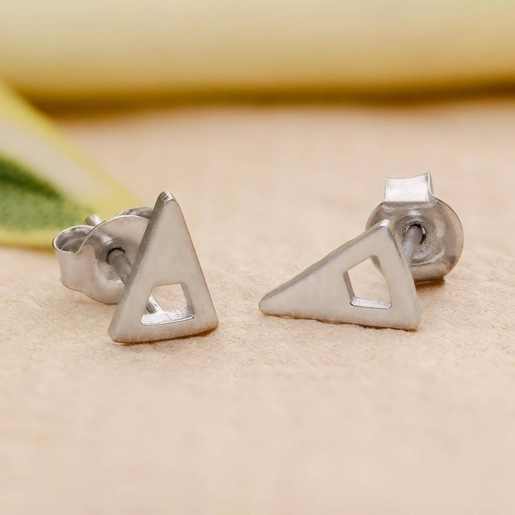 925 Silver Triangle Stud Earrings | Geometric Minimal Jewelry : SE_000814