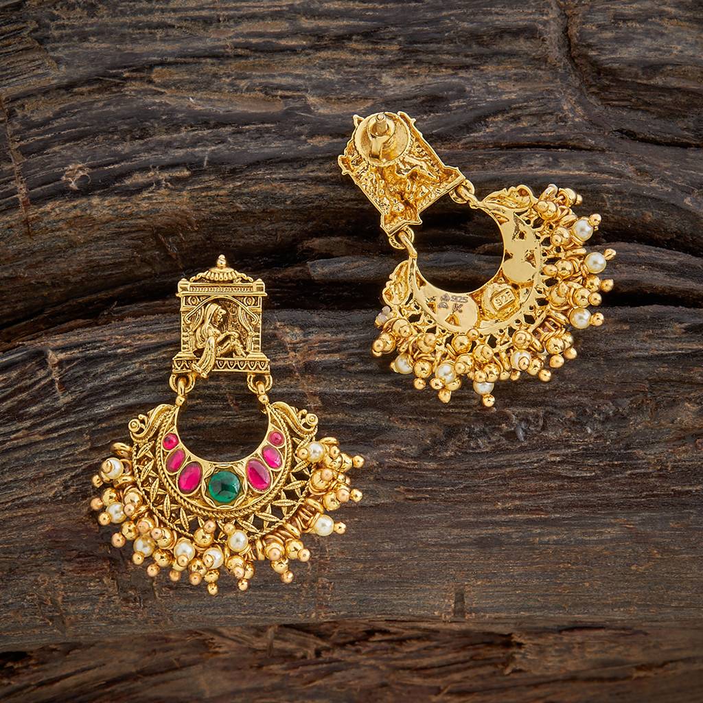 Kushal'S Fashion Jewellery Ruby-Green Oxidised Gold-Plated Ethnic 92.5 Pure Silver Temple Chandbalis-161761 : 398312