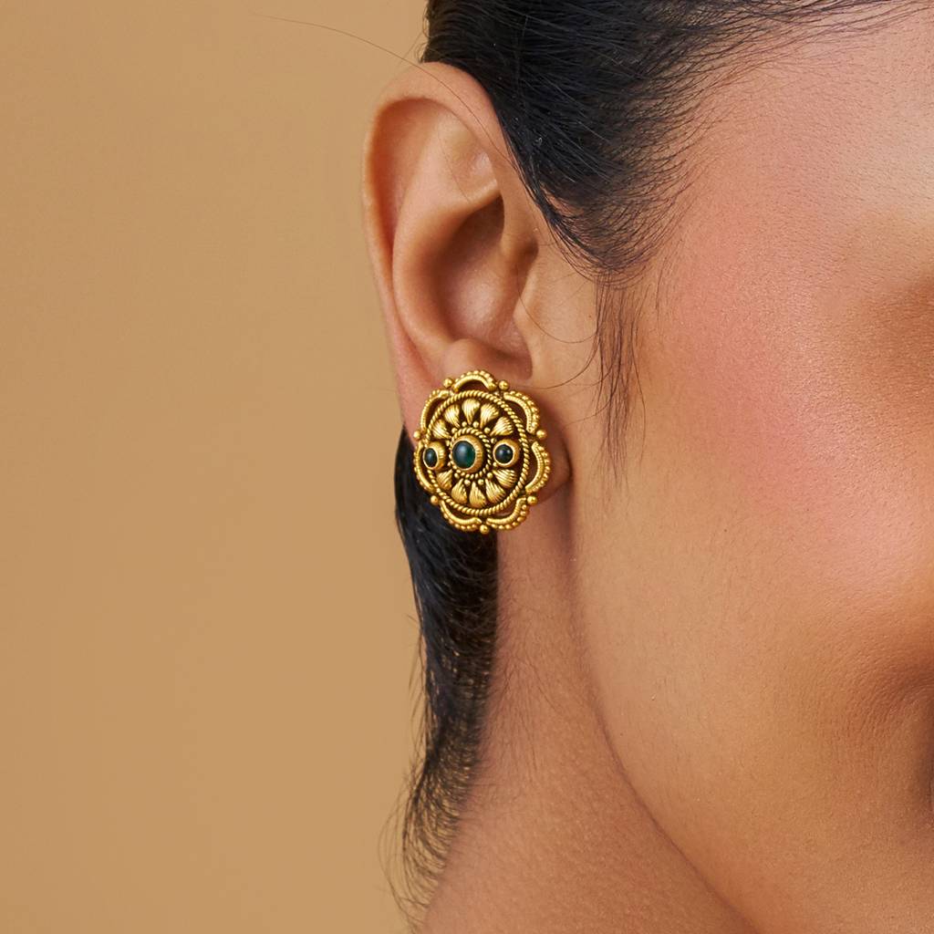 Kushal'S Fashion Jewellery Oxidised Gold-Plated Ethnic 92.5 Pure Silver Temple Studs-177453 : 425388
