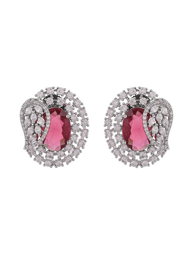 Sparkling Elegance Red Leaf Shaped Cz Studded Earings-Prbom20111 : 8905124499568