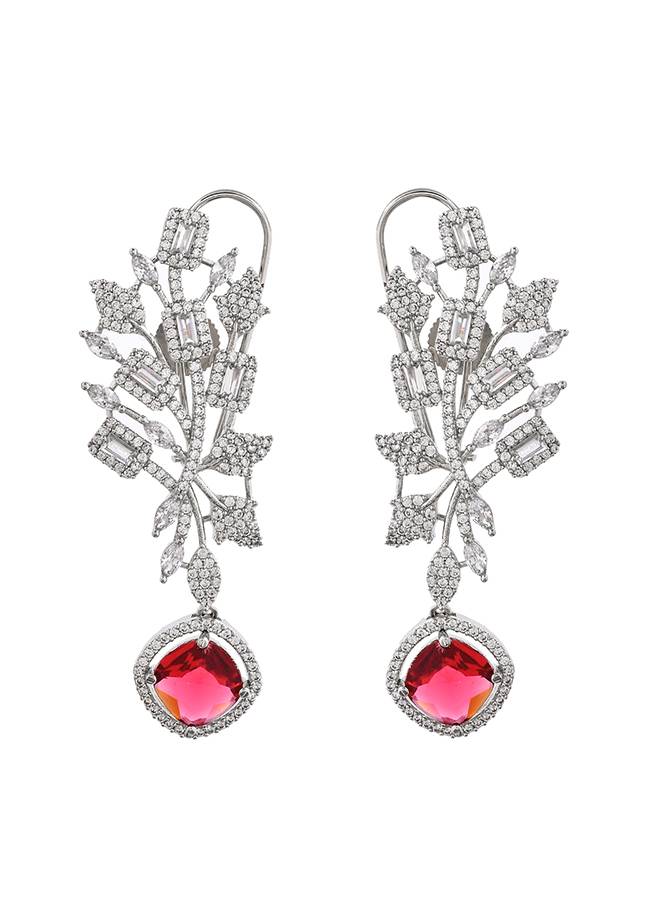 Sparkling Elegance Red Curved Cz Studded Earings : 8905124499636