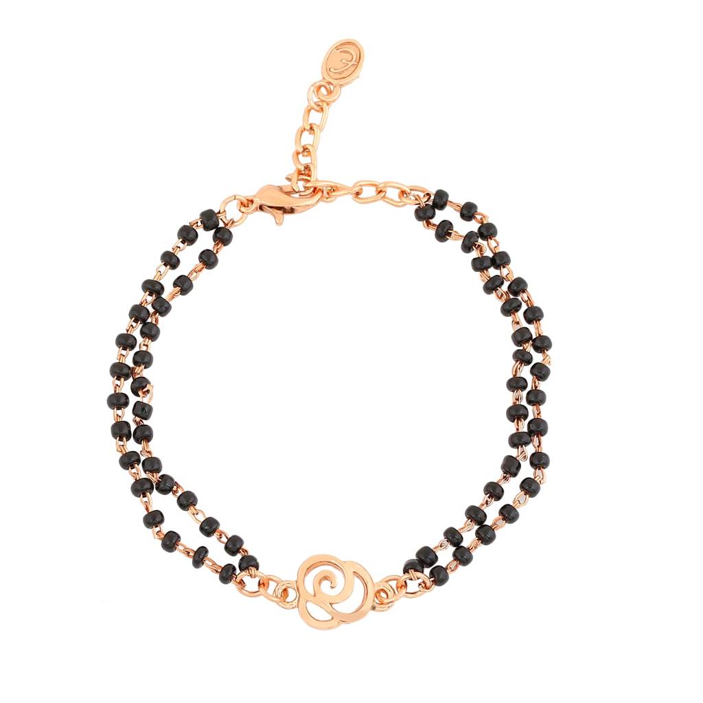 Estele Rose Gold Plated Floral Shaped Bracelet With Black Beads For Women : 101936-RGBR