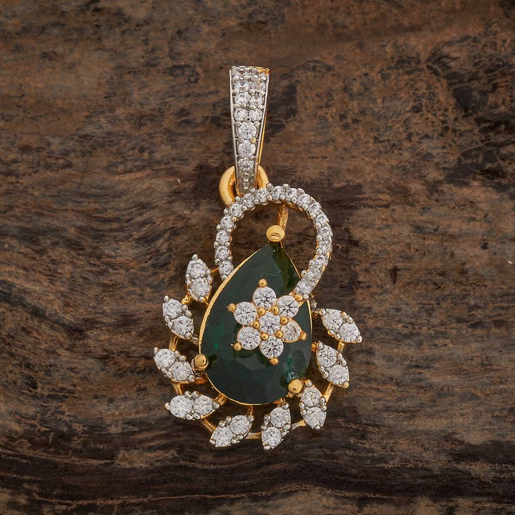 Kushal'S Fashion Jewellery Green Rhodium-Plated Party Zircon Pendant Set -181546 : 433963