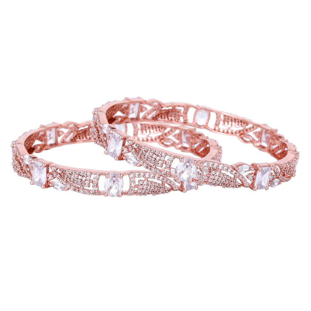 Estele Rose Gold Plated Cz Scintillating Designer Bangles With White Stones For Women : AD-035-RGWE24BANGLE