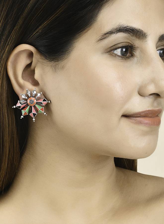 Folklore Coloured Enamel Edgy Earrings : 8905124477283