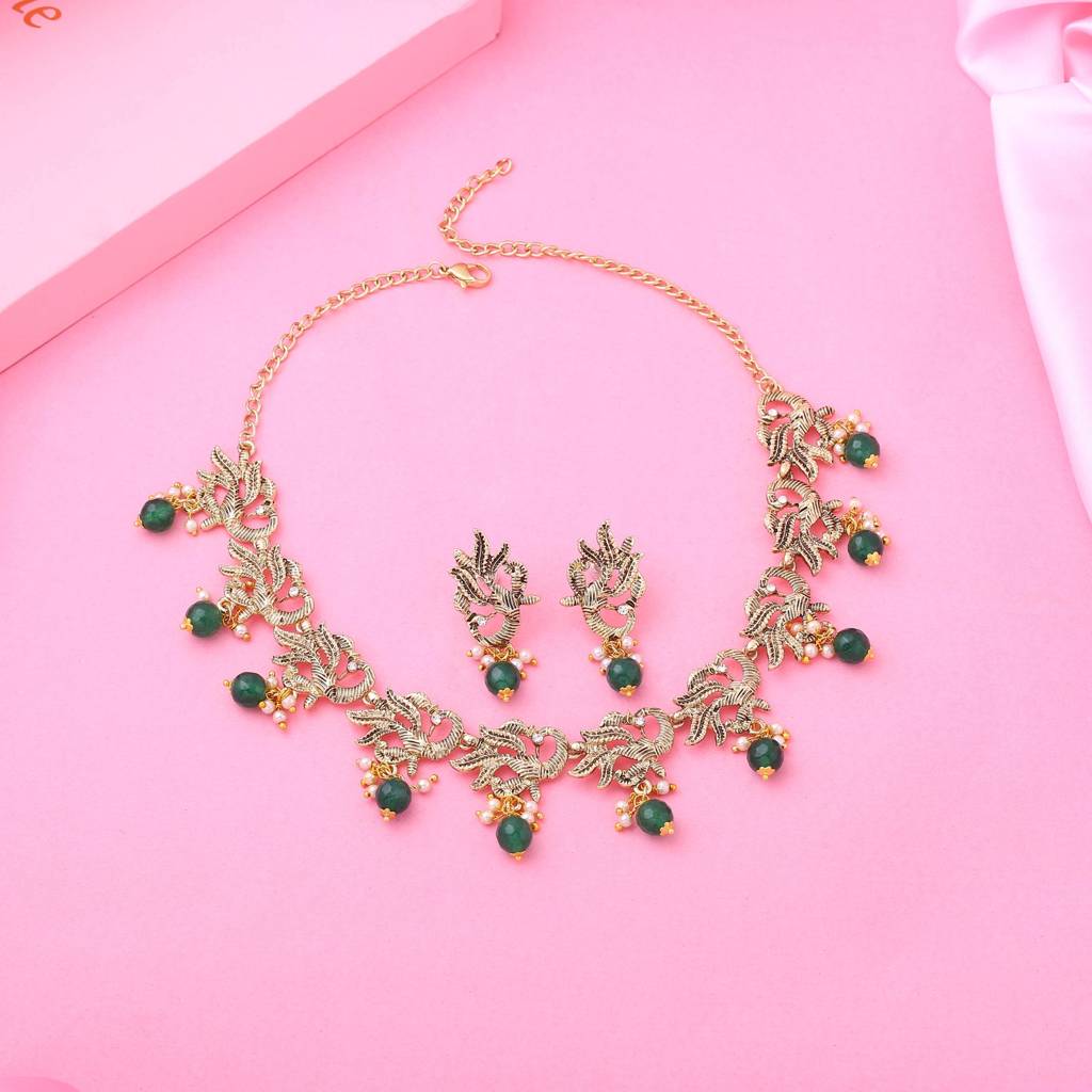 Estele Gold Plated Antique Peacock Designer Choker Necklace Set With Pearl For Women : 10008-IGNKER