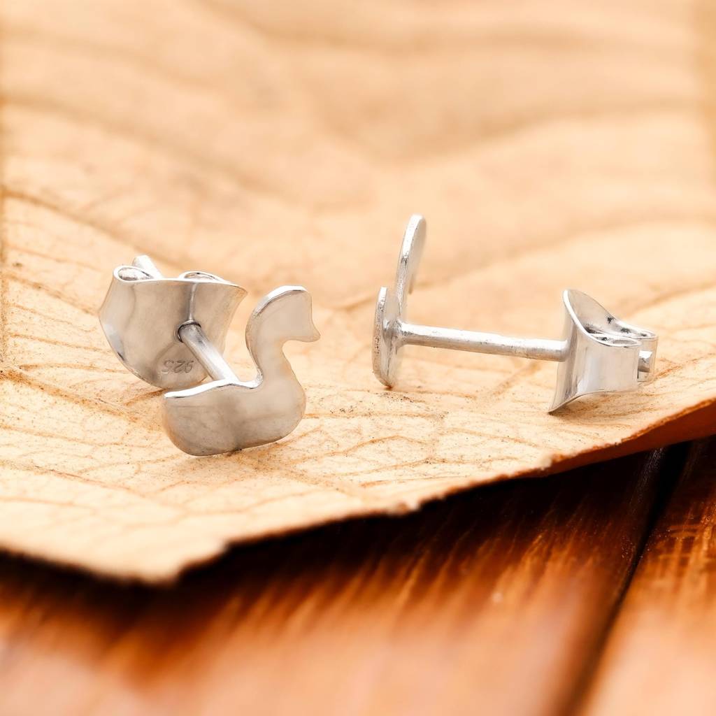 925 Silver Duck Stud Earrings | Fun Whimsical Jewelry Gift : SE_000847