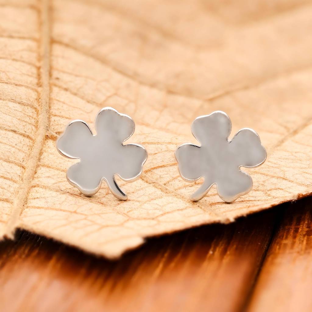 925 Silver Four Leaf Clover Studs | Lucky Charm Jewelry Gift : SE_000844