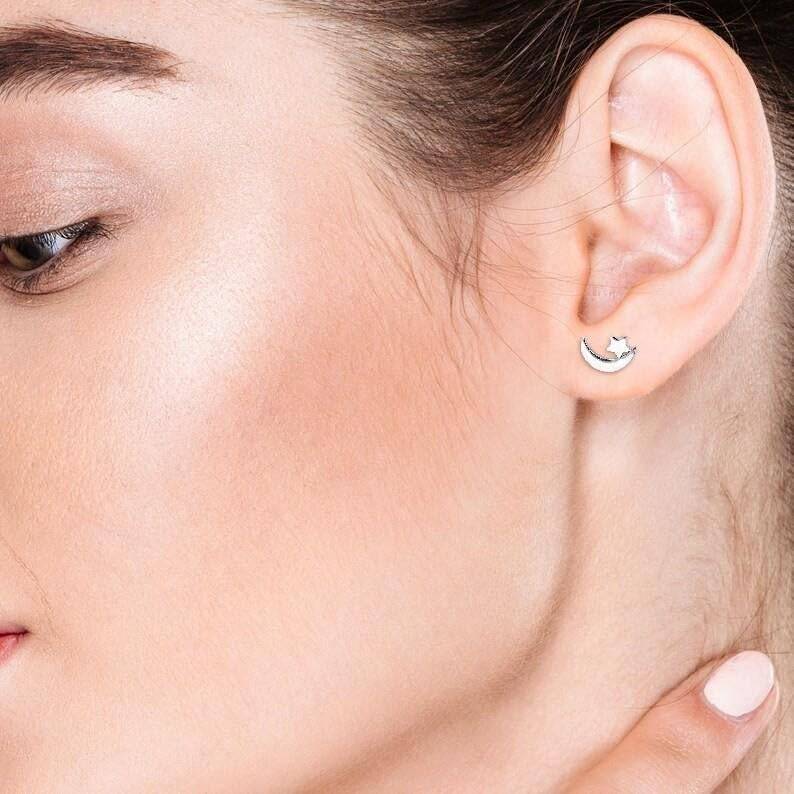 925 Silver Moon & Star Stud Earrings Gold & Silver Finish Celestial  Jewelry : SE_000873
