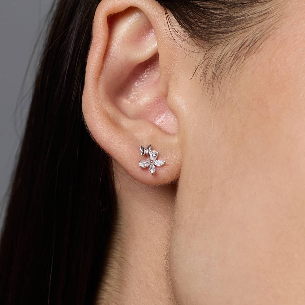 Kushal'S Fashion Jewellery White Rhodium-Plated Party 92.5 Sterling Silver Studs-448381 : 448381