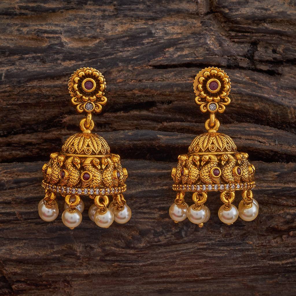 Kushal'S Fashion Jewellery Ruby Gold-Plated Ethnic Antique Jhumkas-175888 : 421526