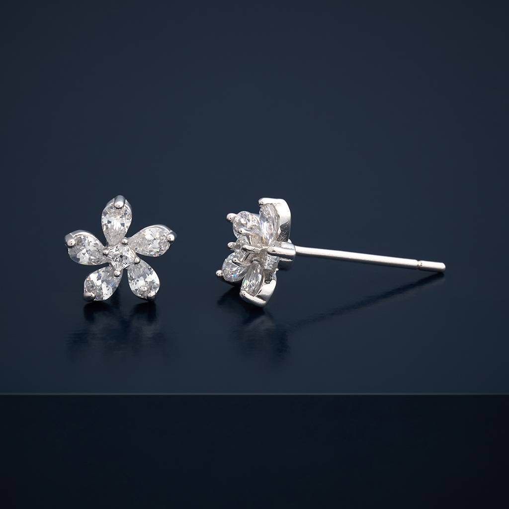 Kushal'S Fashion Jewellery White Rhodium-Plated Party Zircon 92.5 Sterling Silver Stud Earrings-183072 : 437103