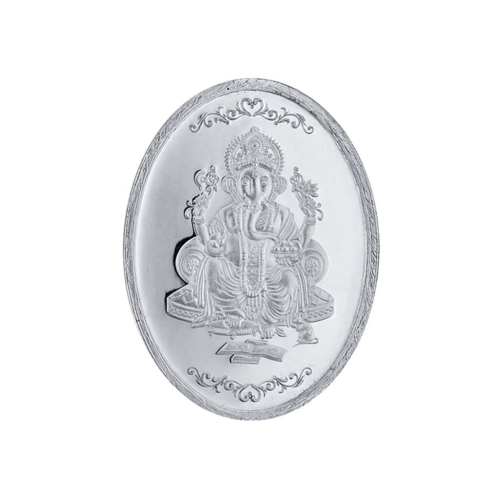 Sri Jagdamba Pearls 5 Grams 99.9%  Ganesh Oval  Silver Coin : JPSEP-16-052-5