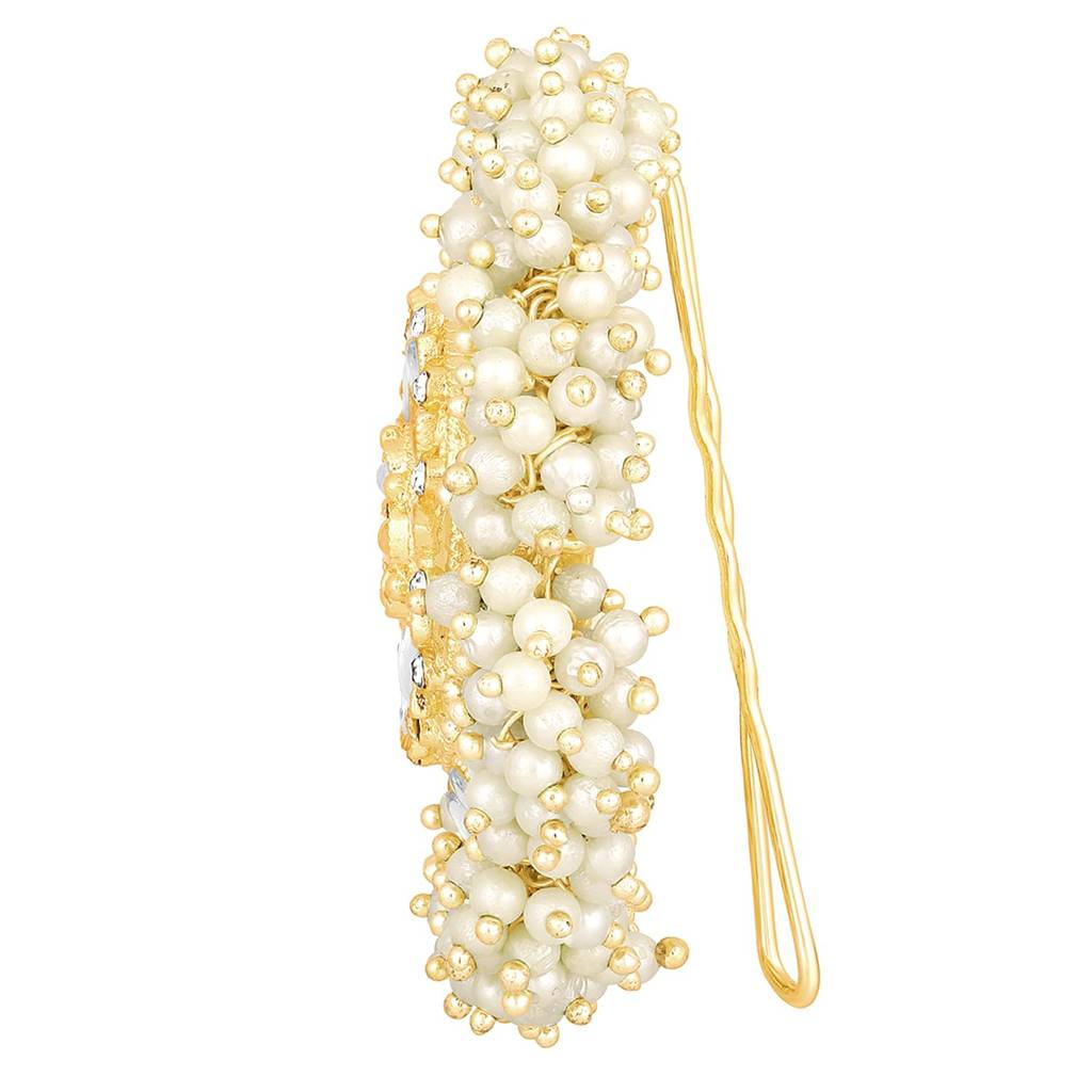 Artificial Juda Bun | Gold Plated Kundan Beads Studded Round Hair Accessory | Fashion Gift For Women Girls 1 Count : PF09HJ015W