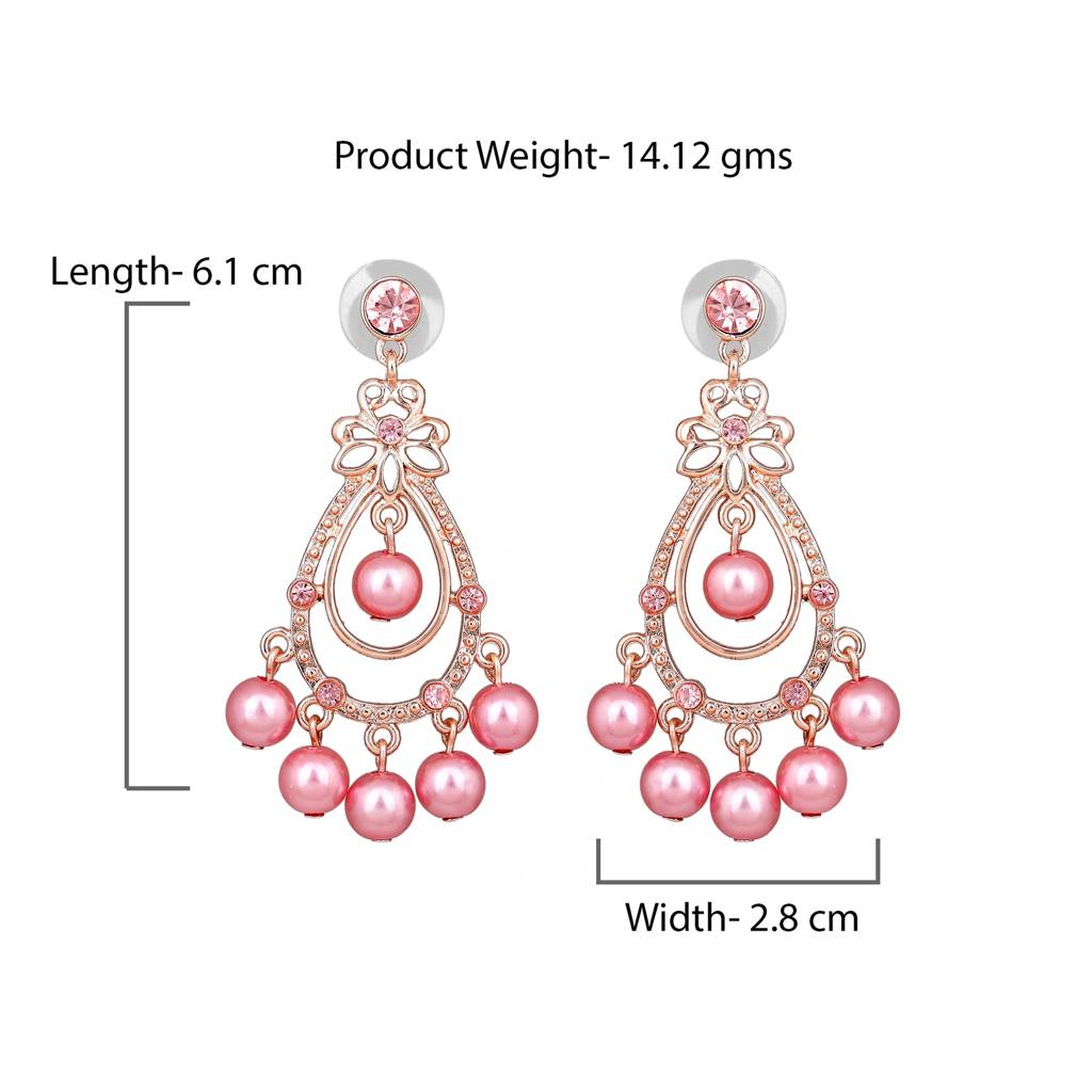 Estele Rosegold Plated Princess Earrings With Pink Pearl Drops For Women : 698705-IGER