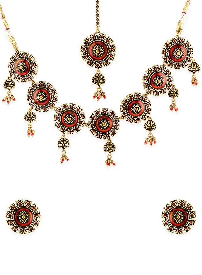 Arabian Nights Antique Gold Round Brass Jewellery Set : 8905124423969