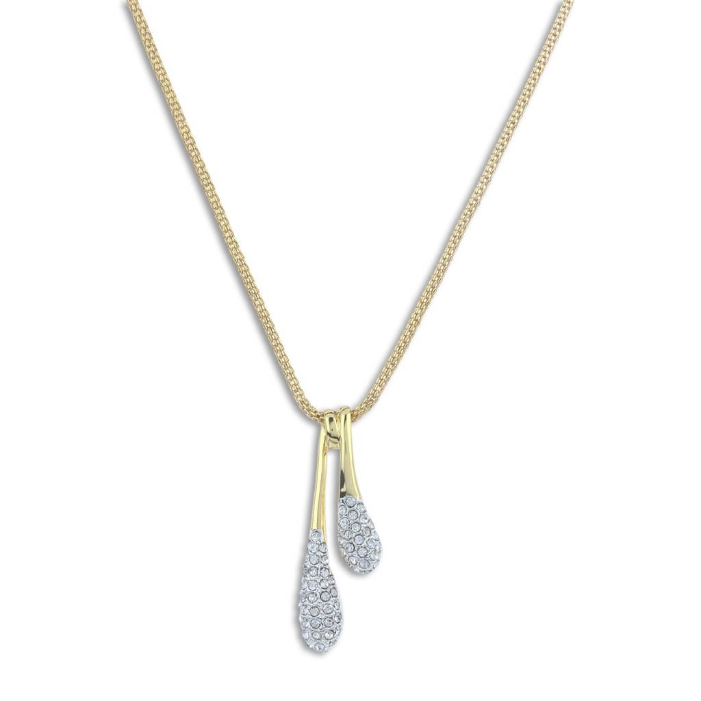 Estele Gold & Rhodium Plated Diamante Twin Droplet Pendant With Austrian Crystals For Women : 317PENDANT