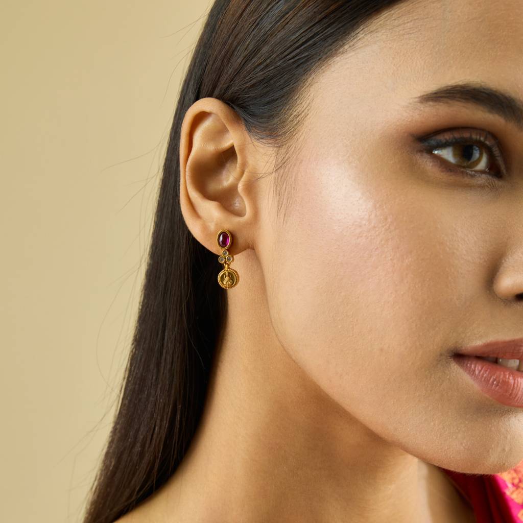 Kushal'S Fashion Jewellery Ruby Gold-Plated Ethnic Antique Drop Earrings-435523 : 435523