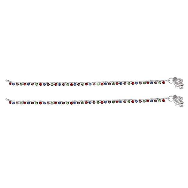 Fashion Jewelry Anklets For Women: Rhodium Plated Rainbow Bliss: Colorful Crystals Enhanced Lightweight A : OSAK007-IRMCANKLET