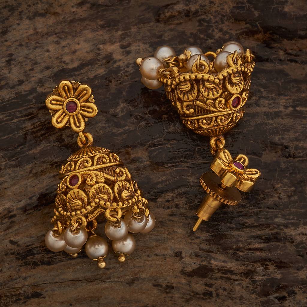Kushal'S Fashion Jewellery Ruby Gold-Plated Ethnic Antique Earring Jhumkas-185182 : 441943