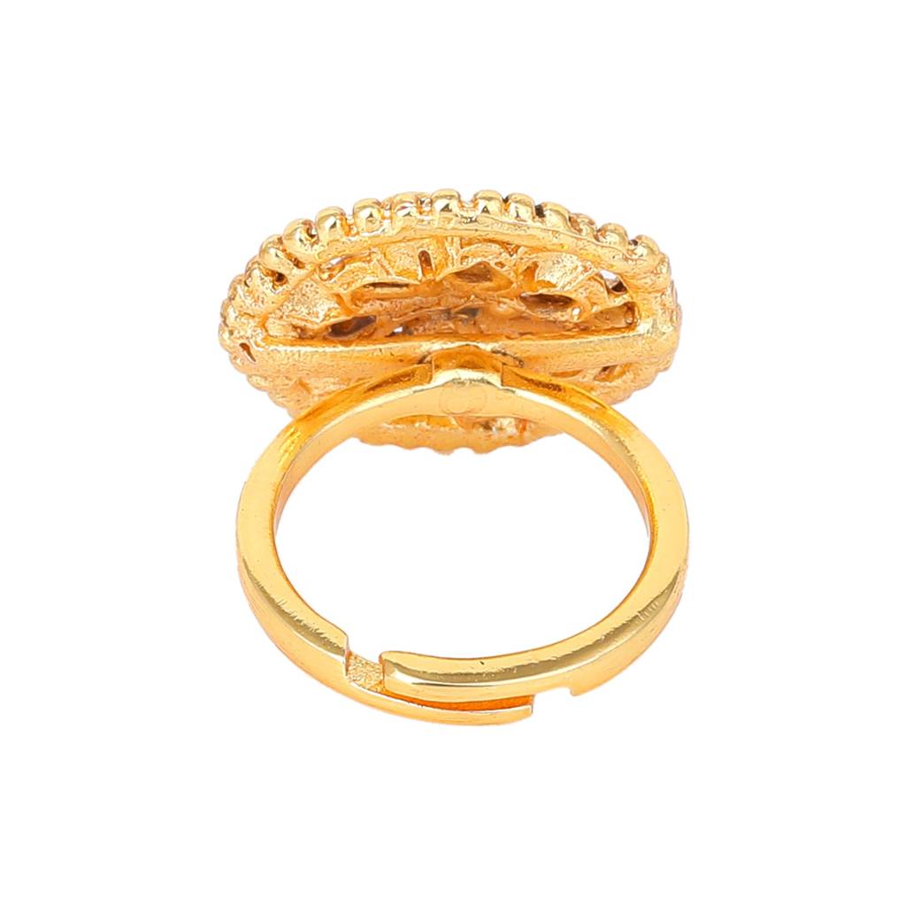 Estele Gold Plated Flower Designer Matte Finish Finger Ring With Ruby Crystals For Women : AD-150-IGRBRING