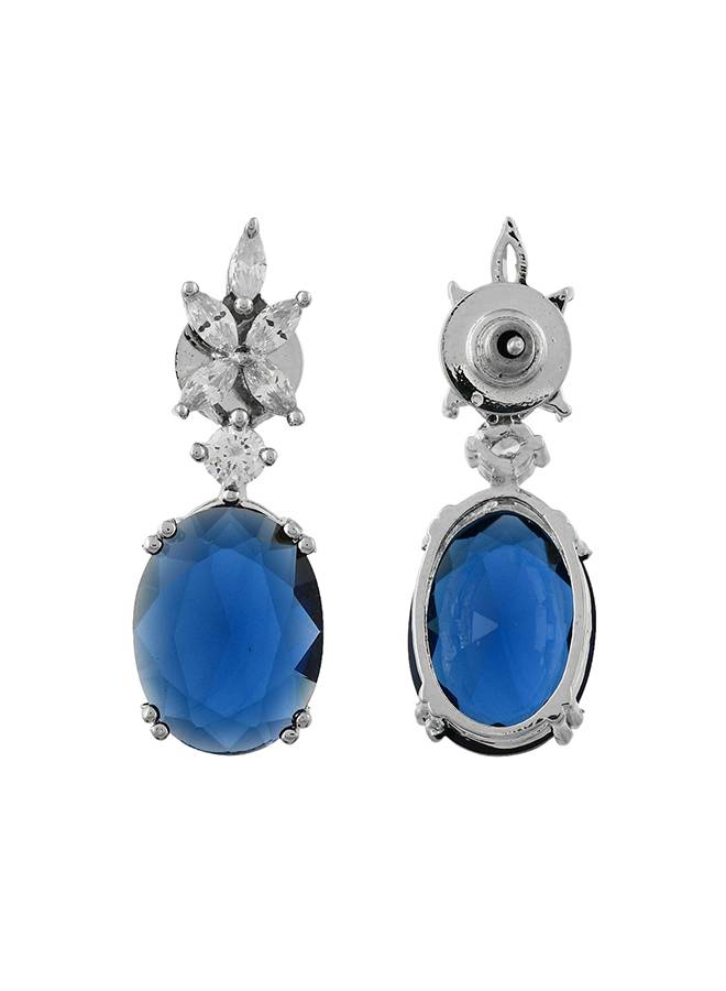 Sparkling Elegance Glam Blue American Diamond Drop Earrings : 8905124528671