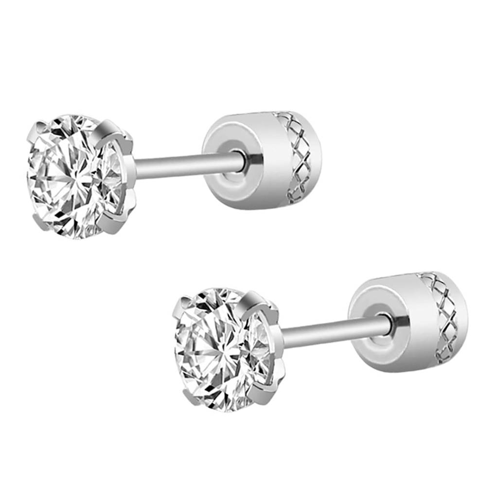 Silver Plated 316L Stainless Steel Cubic Zirconia Studded Stud Earrings Jewellery Gift For Men & Boys (1 Pair) : PX9ME40