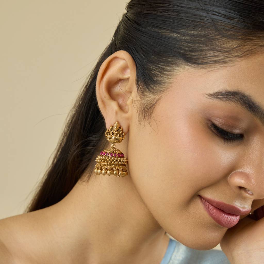 Kushal'S Fashion Jewellery Ruby Gold Plated Ethnic Antique Jhumkas-183287 : 437703