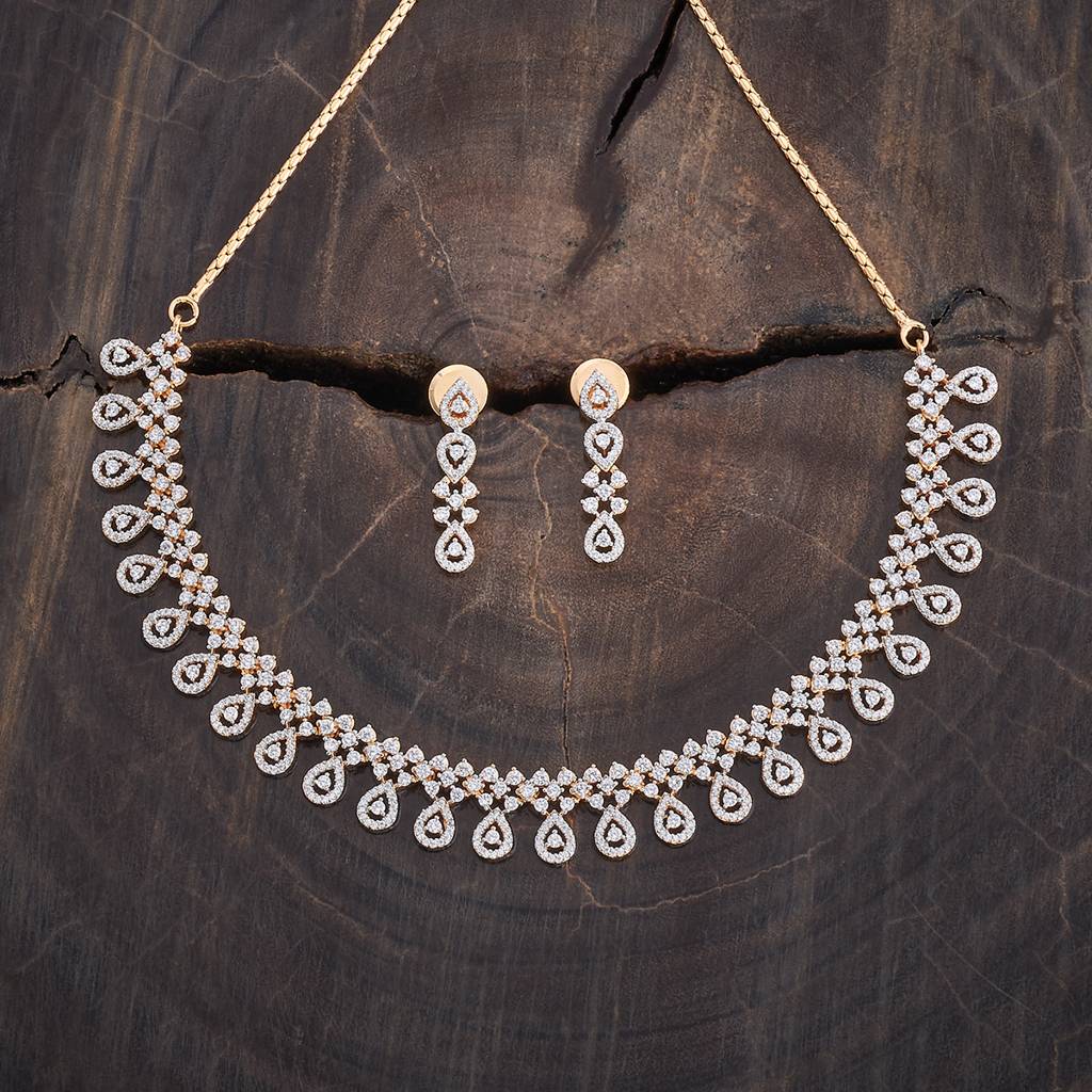 Kushal'S Fashion Jewellery Rhodium-Plated Cubic Zirconia Studded Jewellery Set-163798 : 400315