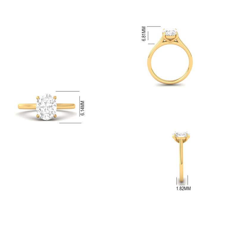 Classic Oval Cut Moissanite Solitaire Ring 14 Yellow Gold Plated : TGDR-618-R-6