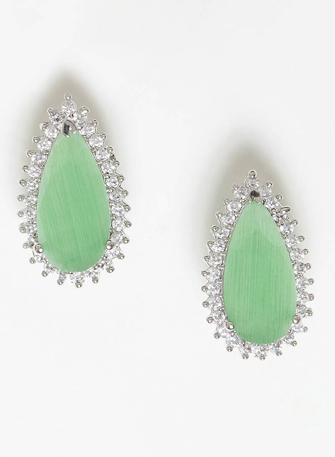 Sparkling Elegance Silver Pendant Set With Green Stones : 8905124443592