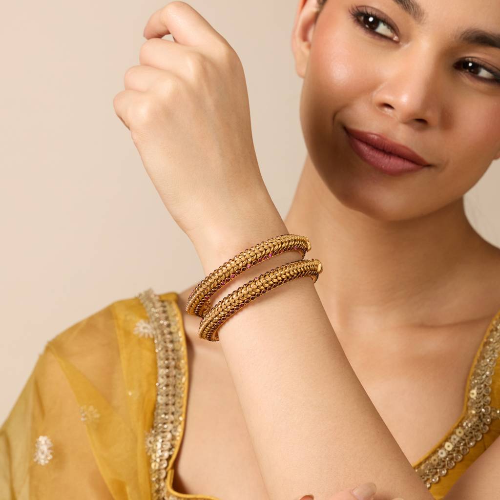 Ruby Gold-Plated Ethnic Antique Bangle-188701 : 448747