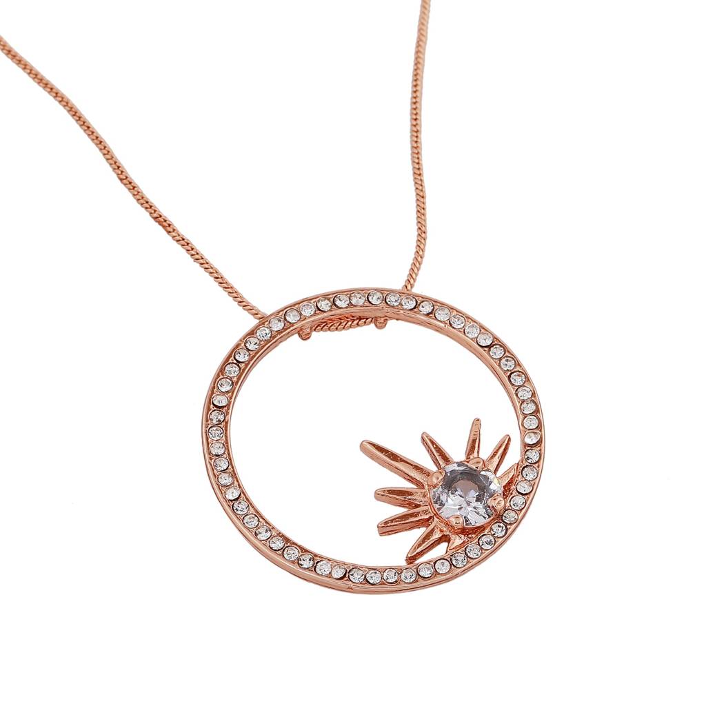 Estele Rosegold Plated Round Shaped Pendant With White Austrian Crystals For Women : 609-RGPENDANT