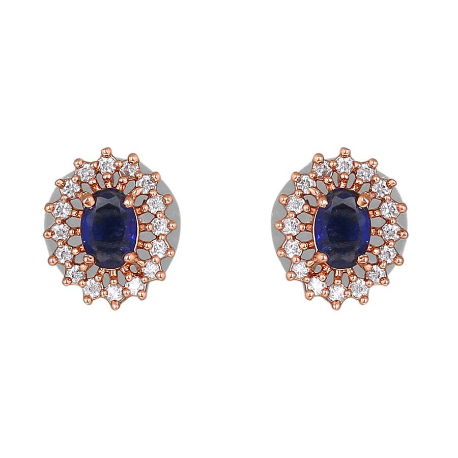 Estele Rose Gold Plated Cz Round Designer Pendant Set With Blue Stones For Women : AD-754-RGBLPDER