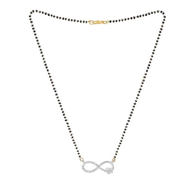 Gold & Rhodium Plated Glistening Infinity Designer Pendant Mangalsutra Chain With Black Beads & White Cry : OSAKMS005-2TNWENK