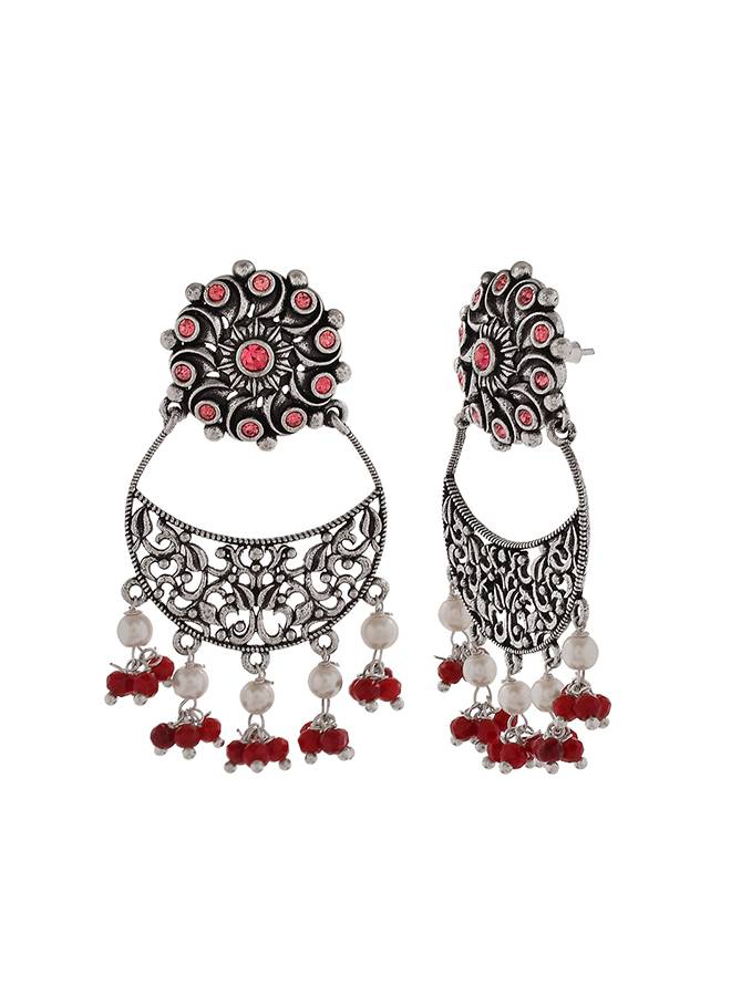 Abharan Round Cut Pink Stones And Pearls Drop Earrings-Vmjai44932 : 8905124493412