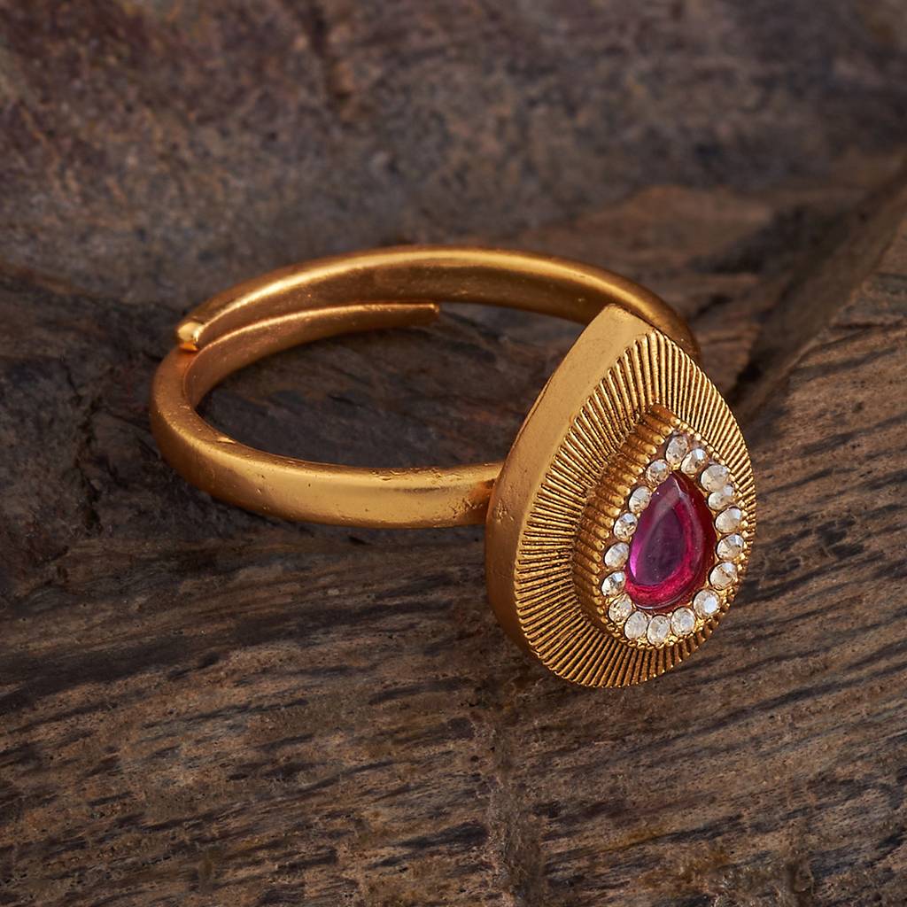Ruby Gold-Plated Ethnic Antique Finger Ring-423716 : 423716