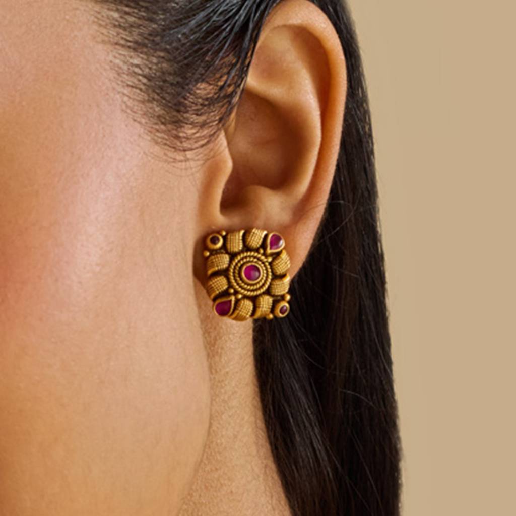 Kushal'S Fashion Jewellery Oxidised Gold-Plated Ethnic 92.5 Pure Silver Temple Studs-177425 : 425362