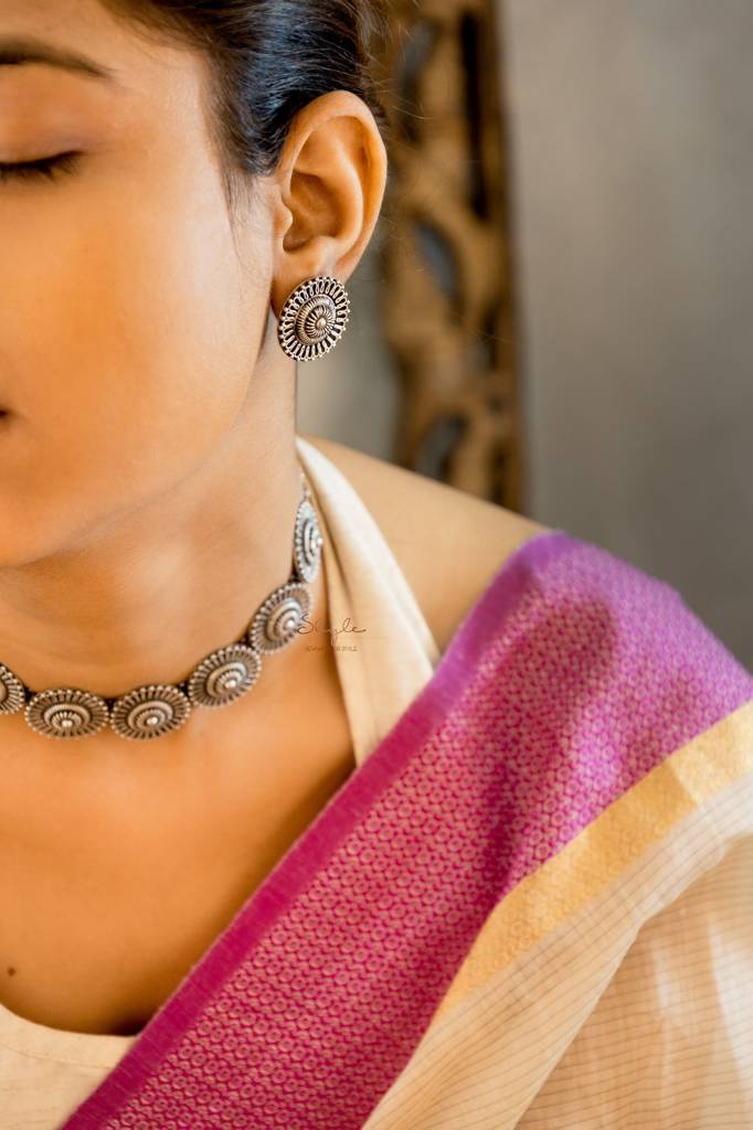 Adya Intricate Motif Sequence Necklace Earring Ring Set : SN1158-1