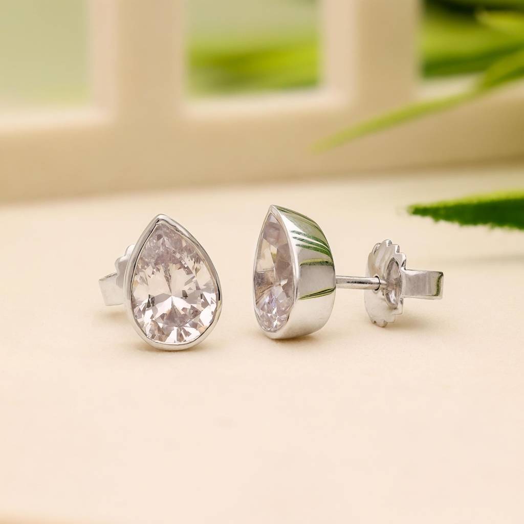 Sterling Silver Pear Cz Stone Earrings For Women : SE_000563