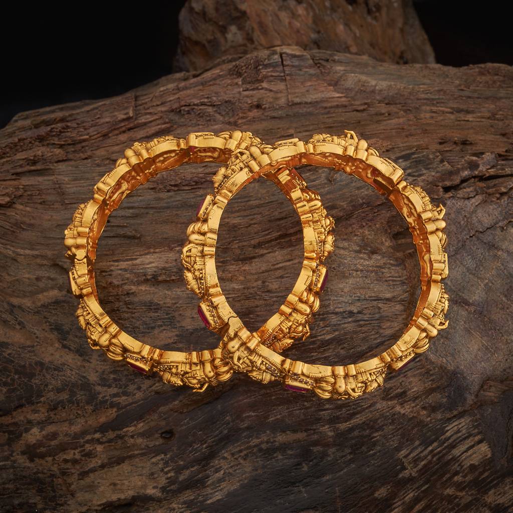 Kushal'S Fashion Jewellery Ruby Gold-Plated Ethnic Antique Bangle-185525 : 442564