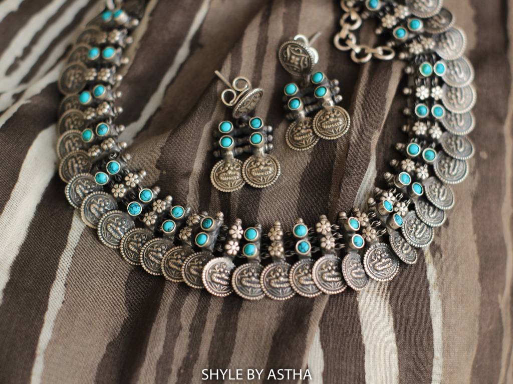 Tattva Turquoise Sequence Necklace Earring Set : SN1056